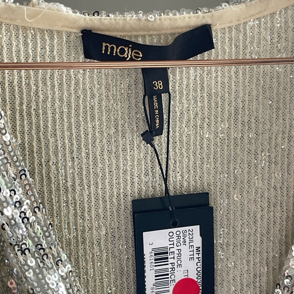 Maje NWT Silver Sequin Long Sleeve Romper - Picture 6 of 16
